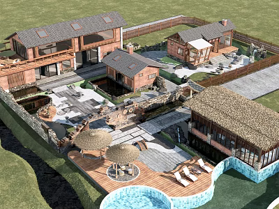 Rural Self Built House With Courtyard Swimming Pool And Outdoor Leisure Area 3d model