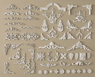French carved corner flower lamp panel plaster components 3d model