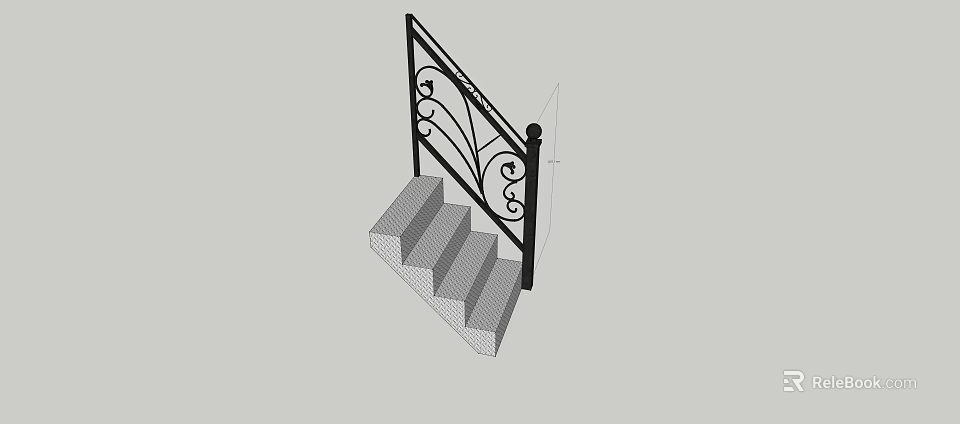 Elegant Staircase With Wrought Iron Railings And Ornate Scroll Design Gray Steps 3d model 