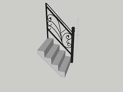 Elegant Staircase With Wrought Iron Railings And Ornate Scroll Design Gray Steps 3d model