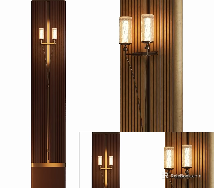 Modern Wooden Screen With Wall Mounted Light Fixtures Interior Decor Design 3d model 