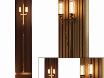 Modern Wooden Screen With Wall Mounted Light Fixtures Interior Decor Design 3d model