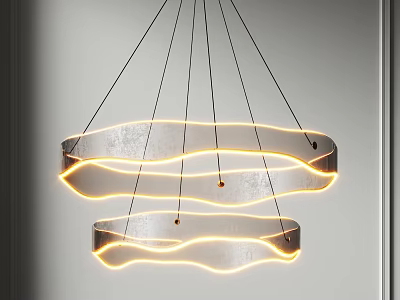 Modern Wave Shaped Chandelier with Double Metal Rings and Illuminated Light Strips 3d model