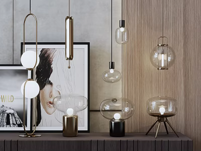 Modern Lighting Combinations With Glass Pendant And Metal Table Lamps For Interior Decor 3d model
