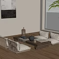 Modern Minimalist Tea Table and Chairs With Wooden Frame Cushioned Seats and Tea Sets