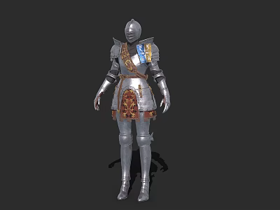 Game Movie Character in Full Metallic Armor with Helmet and Ornate Red Gold Waist Cloth 3d model