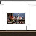Modern White TV Background Wall With Simple Design And Cartoon Characters On Screen