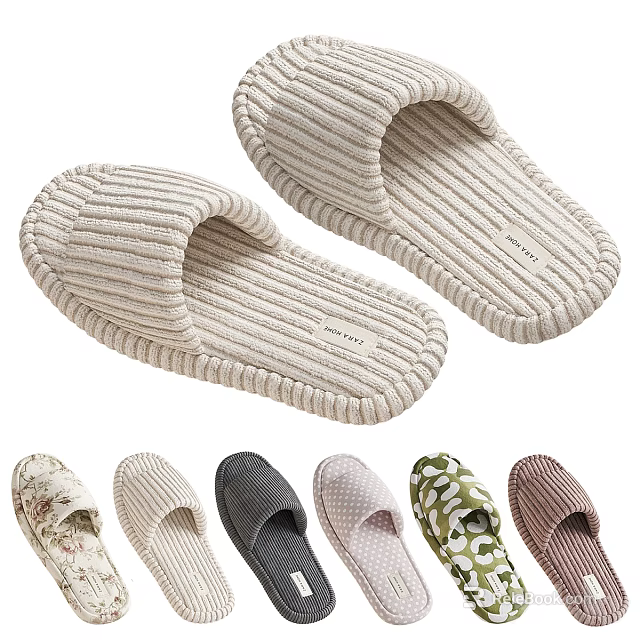 Comfortable Striped Knitted Home Slippers In Multiple Colors And Styles 3d model 