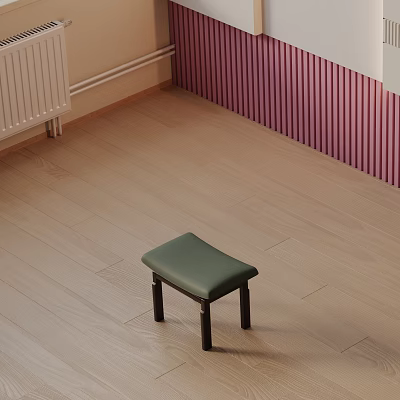 Green Top Side Table With Black Legs On Light Wood Floor Near Red Striped Wall 3d model