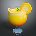 Refreshing Orange Beverage with Ice Cubes Lemon Slice and Green Mint Leaf