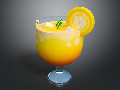 Refreshing Orange Beverage with Ice Cubes Lemon Slice and Green Mint Leaf 3d model