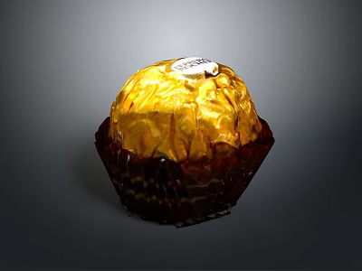 Golden Wrapped Chocolate Ball with Brown Paper Cup and Small Tag on Top 3d model