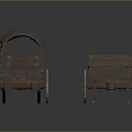 Two Vintage Wooden Carts With Canopy And Open Design Wooden Wheels
