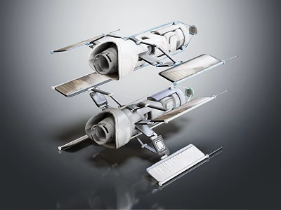 Two Metallic Mechanical Devices With Solar Panels And Engine Structures 3d model