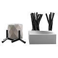 Modern Decorative Ornament Set With Ceramic Geometric Vase Black Metal Sticks And Concrete Square Base