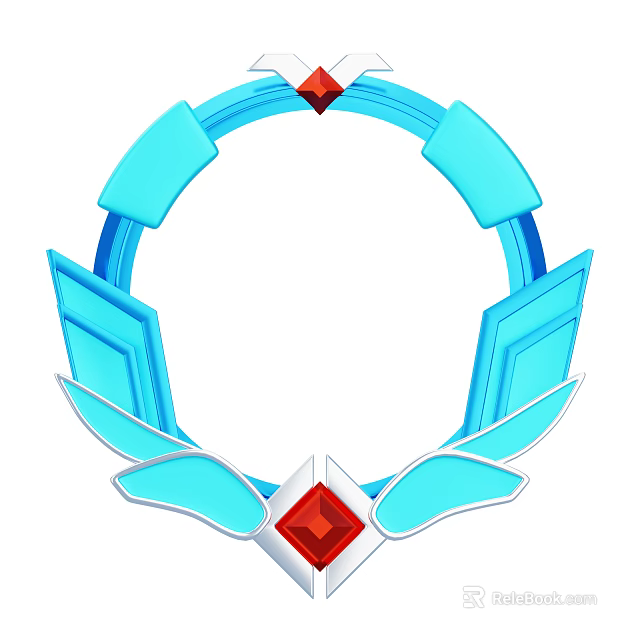 Blue Circular Decorative Ornament Set With Red Gemstones And Wing Design 3d model 