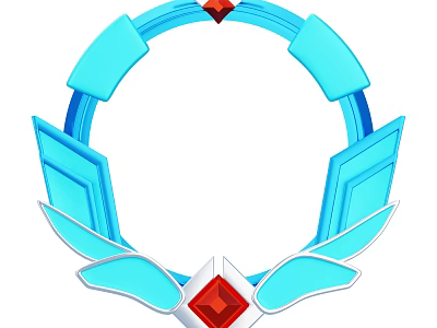 Blue Circular Decorative Ornament Set With Red Gemstones And Wing Design 3d model