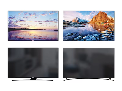 Modern TVs Showcasing Scenic Sunset Mountain Lake Views With Curved And Flat Screen Designs 3d model