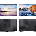 Modern TVs Showcasing Scenic Sunset Mountain Lake Views With Curved And Flat Screen Designs