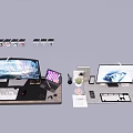 Modern Computer Desk Setup With Multiple Monitors Laptop And Office Accessories 3d model