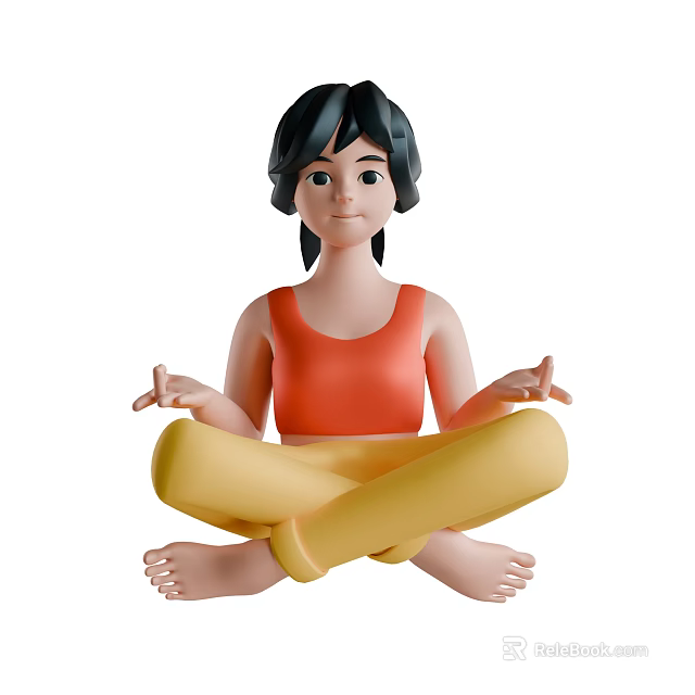 Woman in Orange Tank Top and Yellow Pants Sitting Cross-Legged with Hands in Meditation Gesture 3d model 