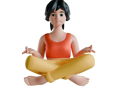 Woman in Orange Tank Top and Yellow Pants Sitting Cross-Legged with Hands in Meditation Gesture 3d model