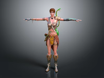 Female Warrior Adventurer With Vine Creature Companion In Green Accent Armor And Boots 3d model