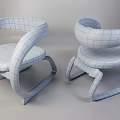 Two Modern Leisure Chairs With Curved Wooden Armrests And Light Gray Cushioned Seats