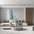 Modern Living Dining Area Interior With TV Wall Cabinets Sofa Coffee Table And Plants