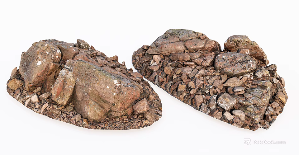 Natural Stones And Wood Decorative Elements For Outdoor Rustic Textured Arrangement 3d model 