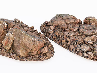 Natural Stones And Wood Decorative Elements For Outdoor Rustic Textured Arrangement 3d model