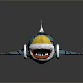 Blue Shark With Yellow Nose Open Mouth Sharp Teeth Black Stripes And White Accents