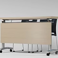 Modern Light Wood Conference Table With Black Chairs On Wheels Design