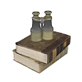 Vintage Books Stacked With Brass Binoculars On Top For Reading