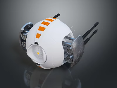 White Spherical Device With Orange Stripes Metallic Components Circular Light And Mechanical Arms 3d model