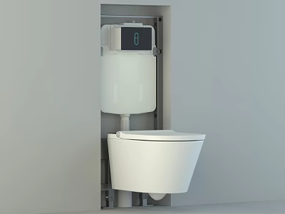 Modern White Wall Mounted Toilet With Built In Cistern And Sleek Design 3d model