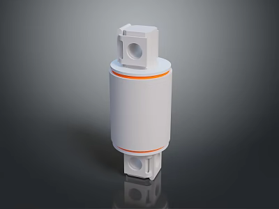 White cylindrical industrial component with orange ring and top bottom connectors 3d model