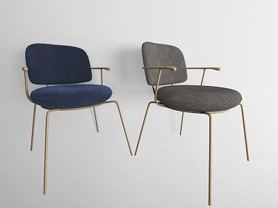 Two Modern Accent Chairs in Navy Blue and Gray with Metal Legs Design 3d model