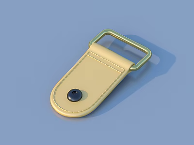 Beige Leather Keychain Accessory With Gold Metal Buckle And Black Button 3d model