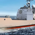 Warship At Sea With Rocket Launch And Radar Antennas On Deck 3d model