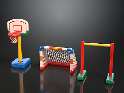 Colorful Children's Sports Toys Set With Basketball Hoop Soccer Goal And Parallel Bars 3d model