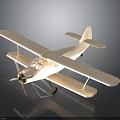 Detailed Vintage Biplane Model Light Colored On Dark Reflective Background