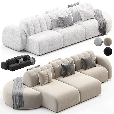 Modern Double Sofa In Multiple Colors With Soft Pillows And Cozy Throw Blanket 3d model