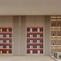 Tobacco and Wine Shop Interior With Wooden Shelves And Wine Product Displays