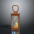 Rustic Lantern Design With Glass Panels Handle And Lit Candle
