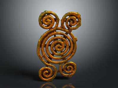 Abstract Spiral Bronze Sculpture Intricate Carved Design On Dark Background 3d model