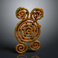 Abstract Spiral Bronze Sculpture Intricate Carved Design On Dark Background