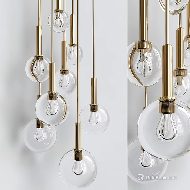 Modern Glass Globe Cluster Pendant Lights With Brass Finish For Interior Decor 3d model 
