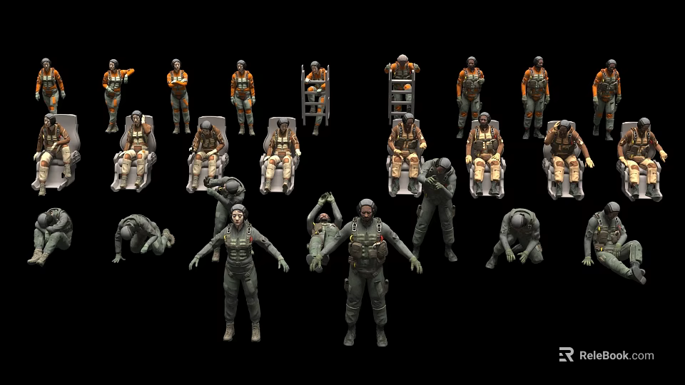 Industrial Equipment Human Models With Multiple Various Poses Standing Sitting Bending 3d model 