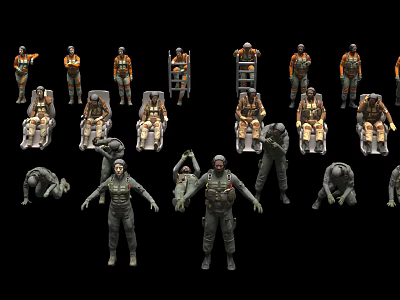 Industrial Equipment Human Models With Multiple Various Poses Standing Sitting Bending 3d model